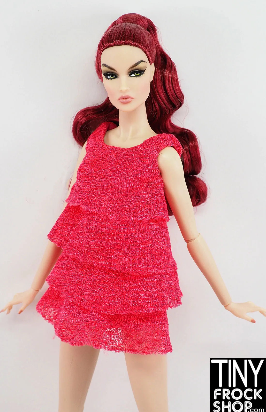 12" Fashion Doll Hot Pink Knit Raw Edged Dress