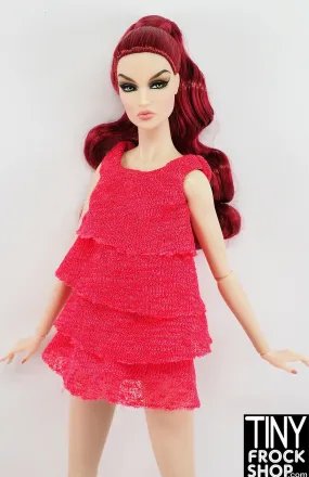 12" Fashion Doll Hot Pink Knit Raw Edged Dress