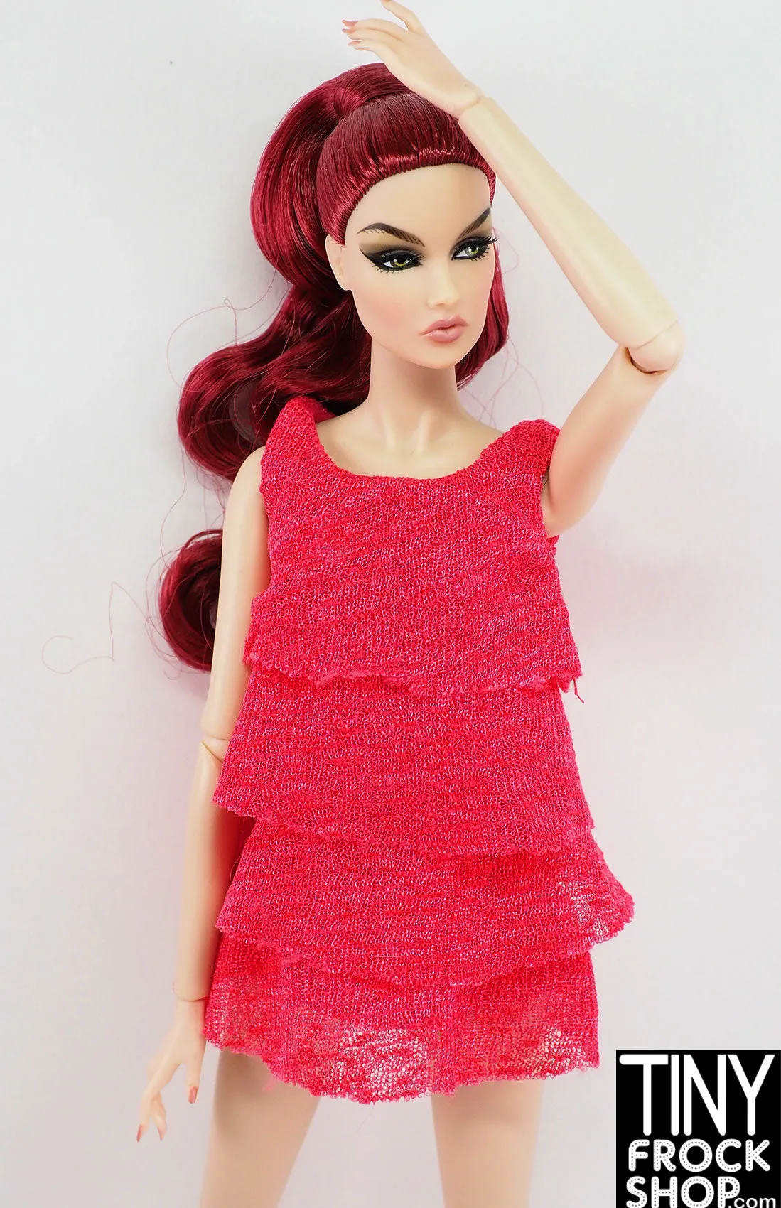12" Fashion Doll Hot Pink Knit Raw Edged Dress