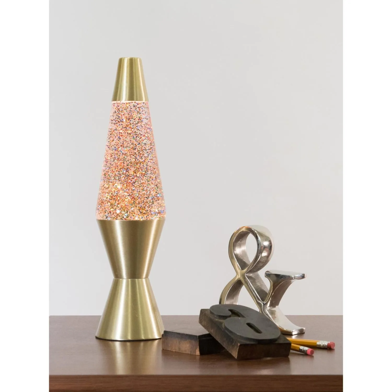 14.5” LAVA® Lamp Rainbow Glitter – Clear/Gold