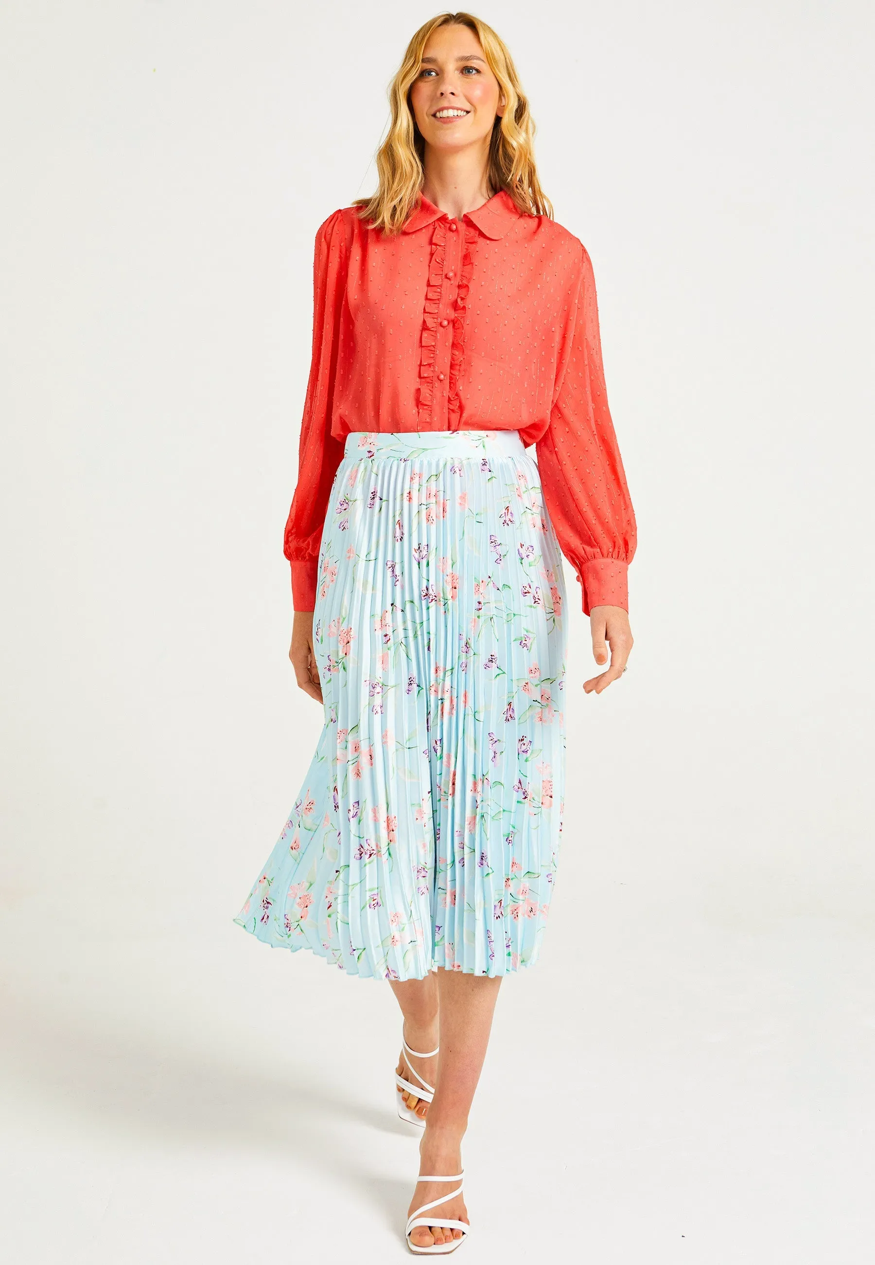 (3P.PACK) Pleated Midi Skirt in Blue Floral Print