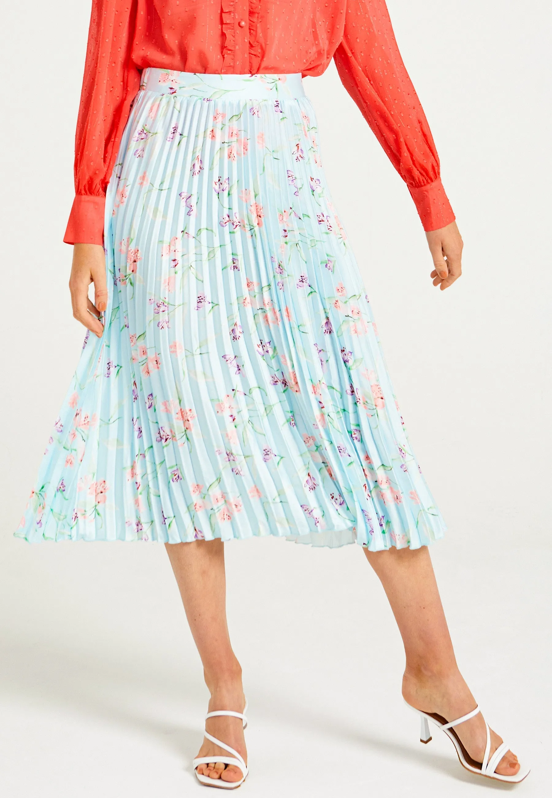 (3P.PACK) Pleated Midi Skirt in Blue Floral Print
