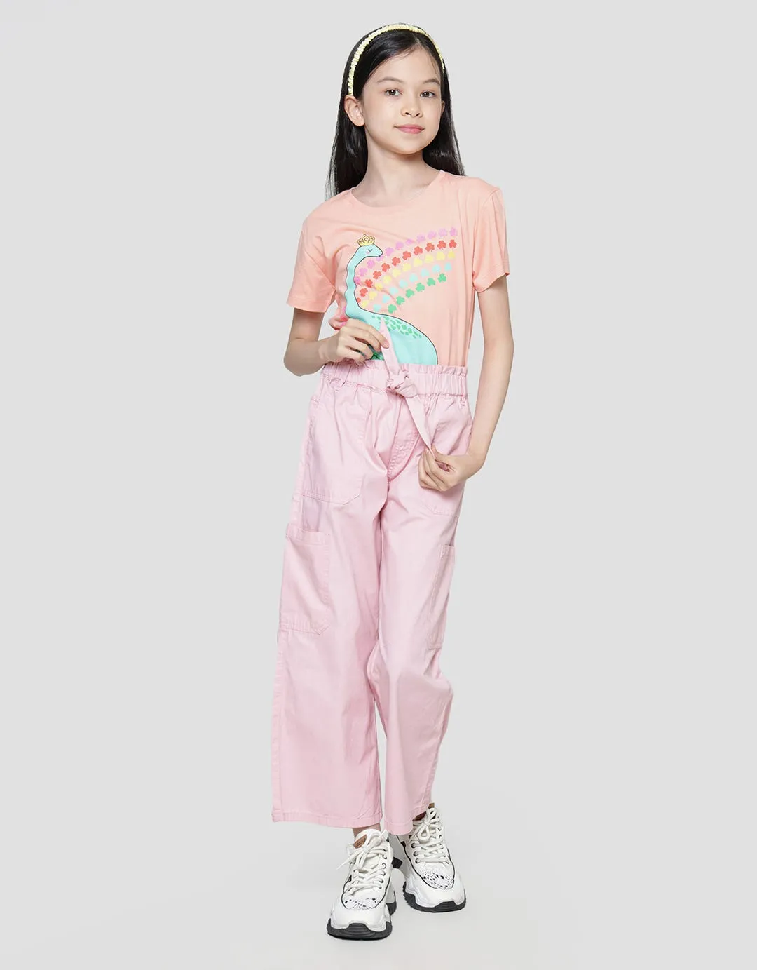 Aero Woven Wideleg Pinggang Pita Celana Panjang Anak Perempuan