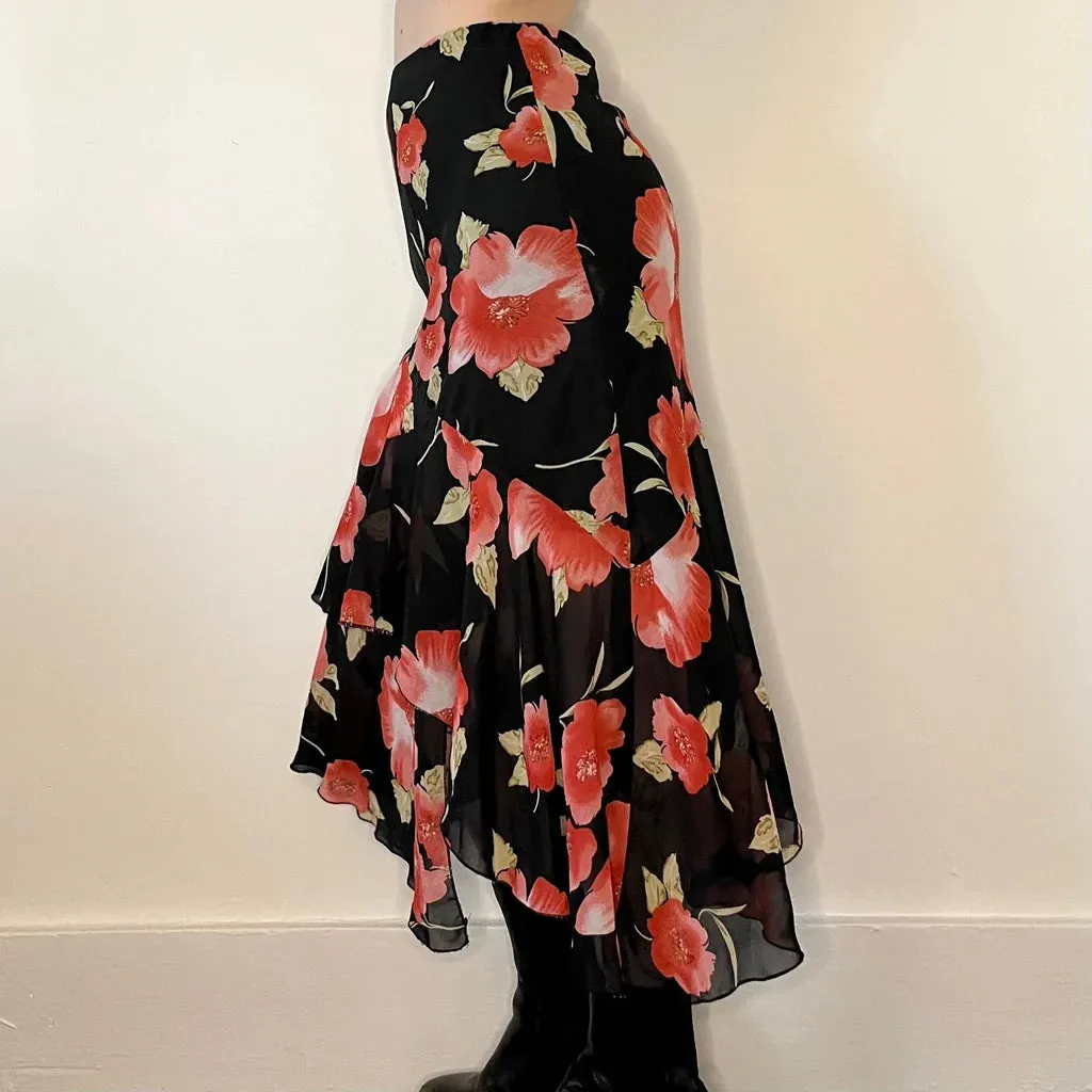 Aino Floral Midi Skirt - 25W UK 6 Black Polyester