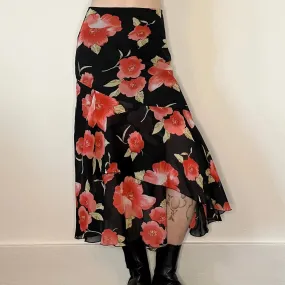 Aino Floral Midi Skirt - 25W UK 6 Black Polyester