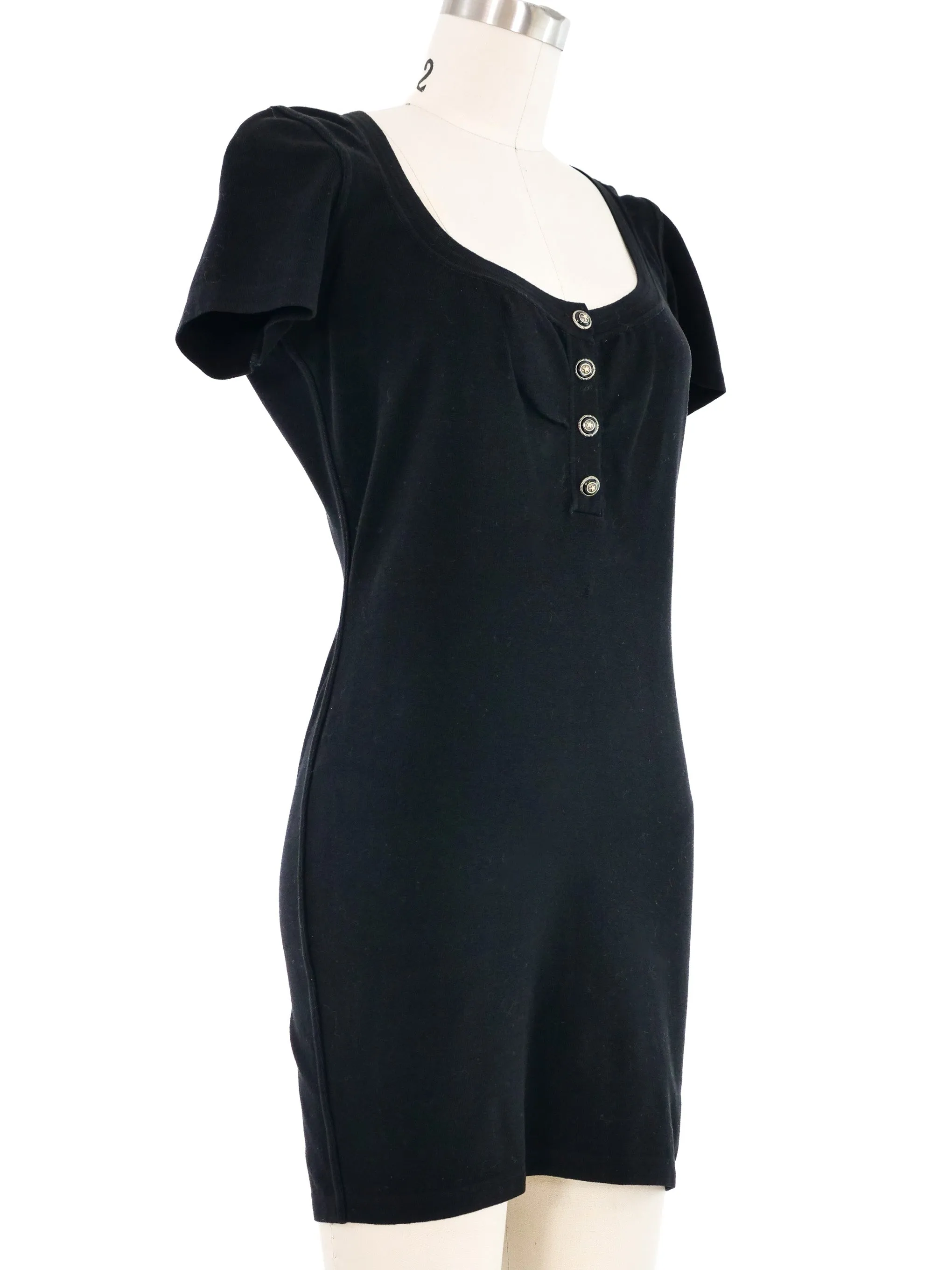 Alaia Black Knit Henley Dress