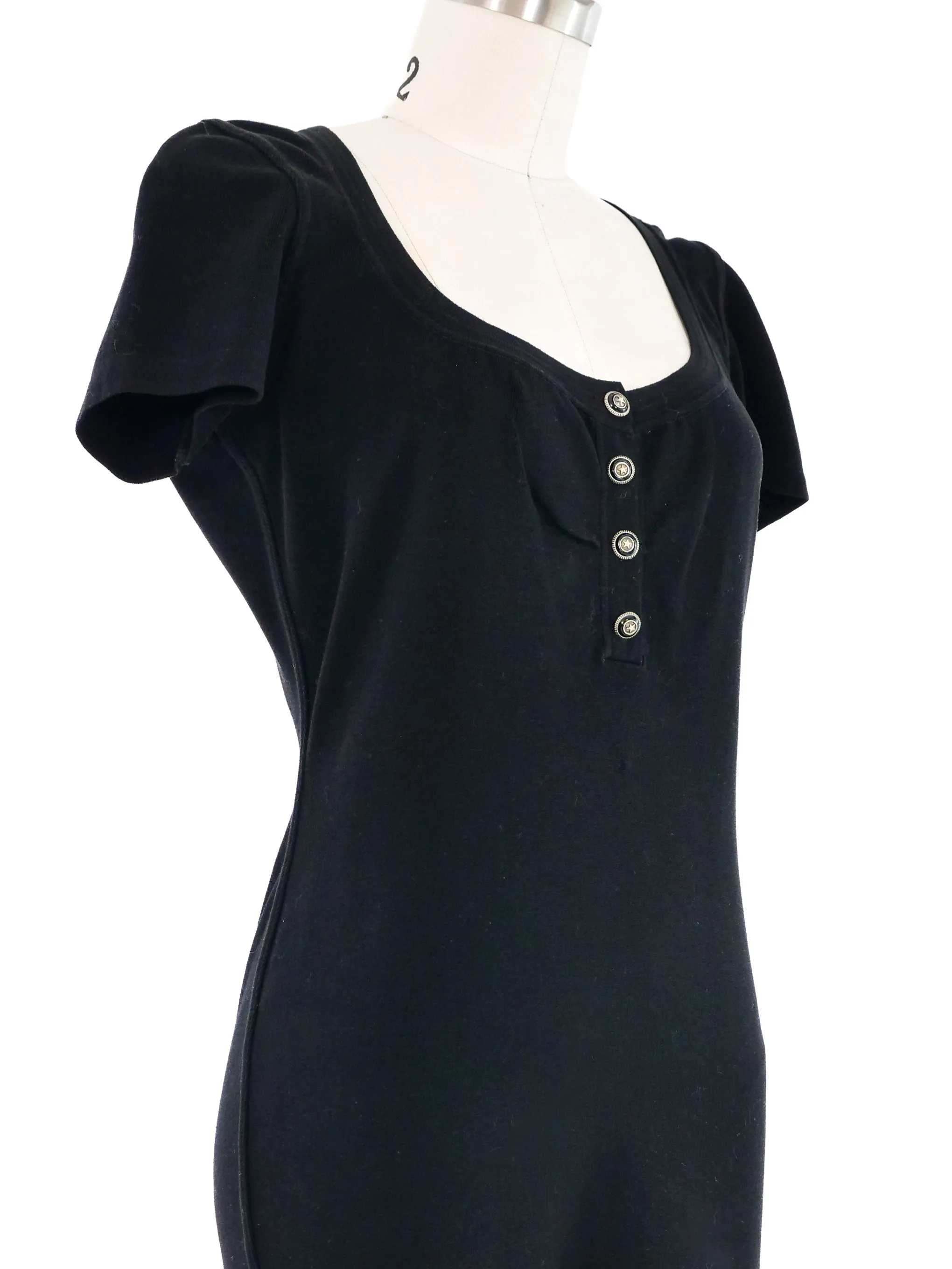 Alaia Black Knit Henley Dress