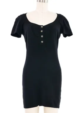 Alaia Black Knit Henley Dress