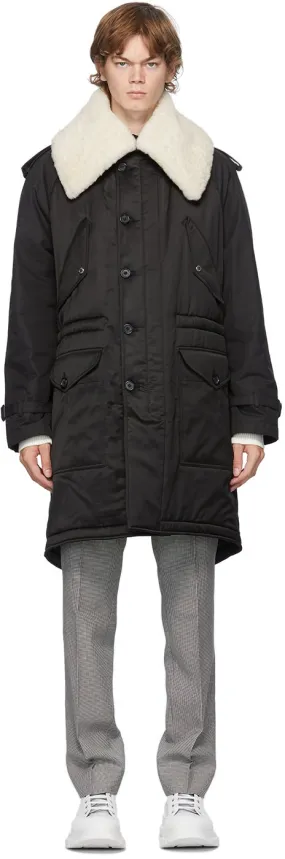 Alexander McQueen Black Shearling Trim Parka