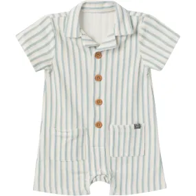 Baby Boys Ivory Teal Stripe Collared Short Sleeve Romper