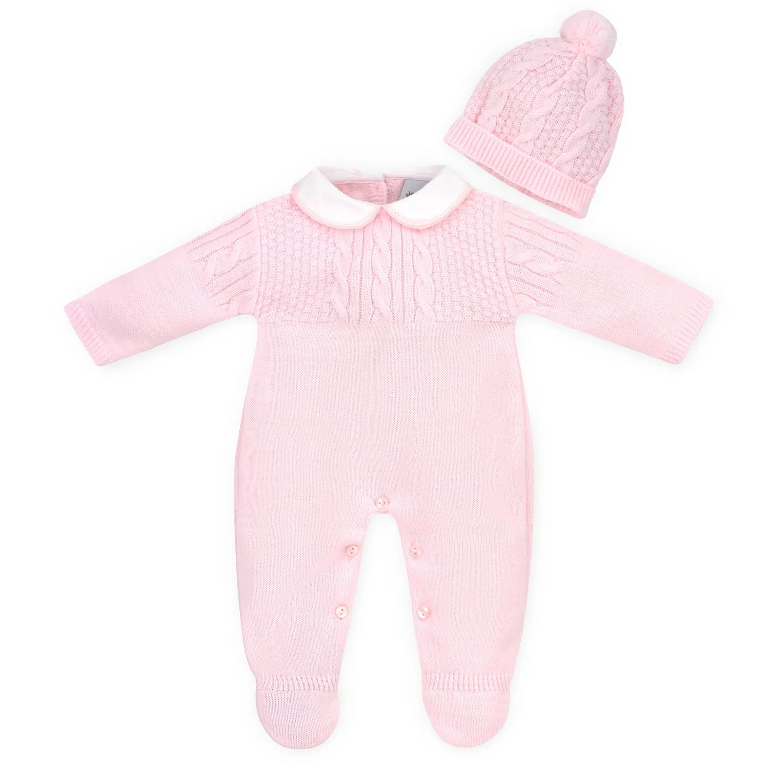 Baby Girls Pink Cable Knit Onesie & Bobble Hat
