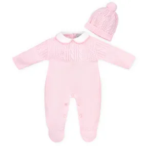 Baby Girls Pink Cable Knit Onesie & Bobble Hat