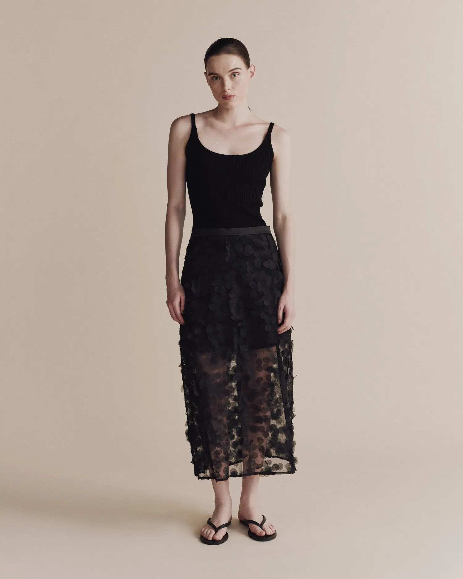 Black Applique Midi Skirt