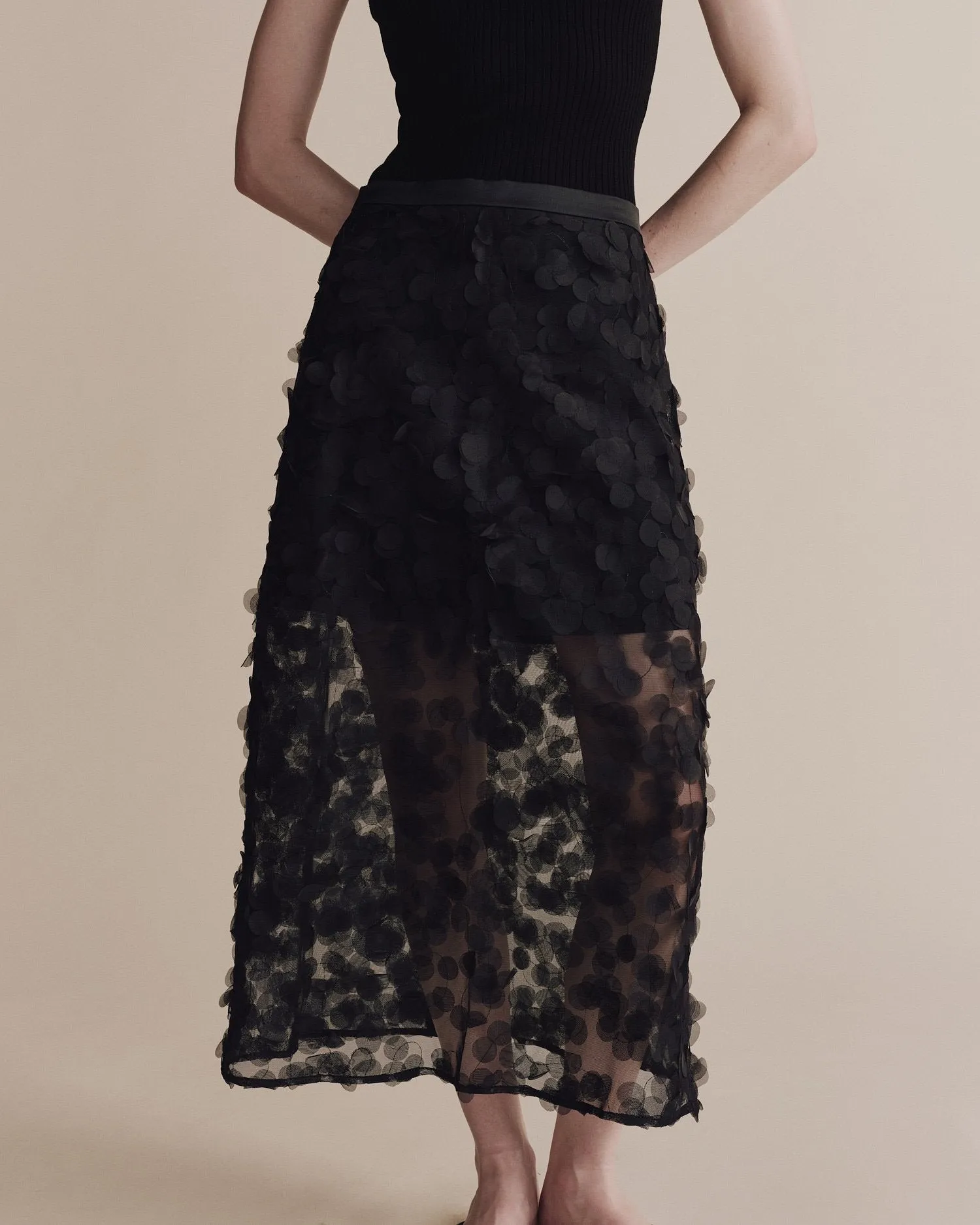 Black Applique Midi Skirt
