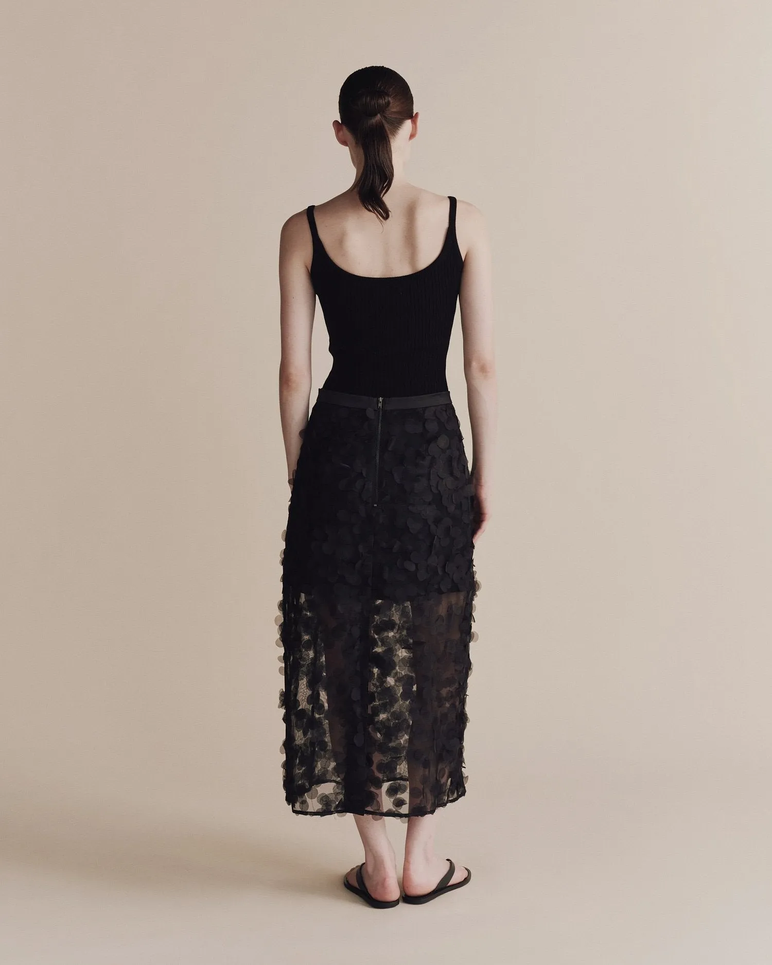 Black Applique Midi Skirt