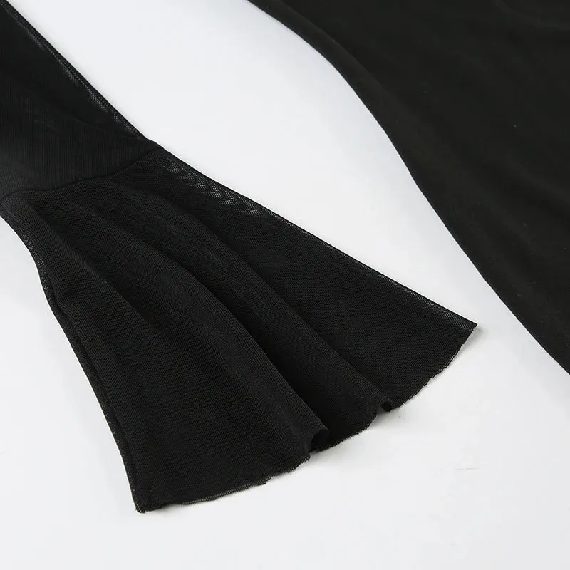 Black Bustier Long Sleeve Sheer Bodycon Mini Dress