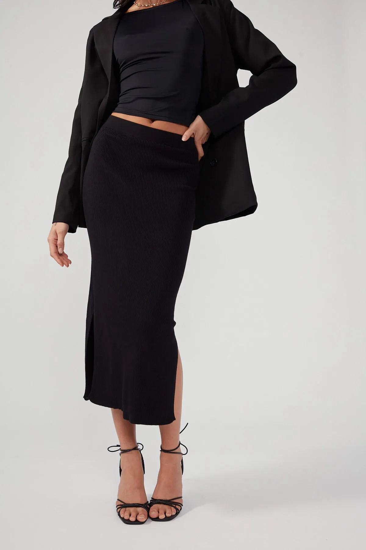 Black Drea Knitted Midi Skirt