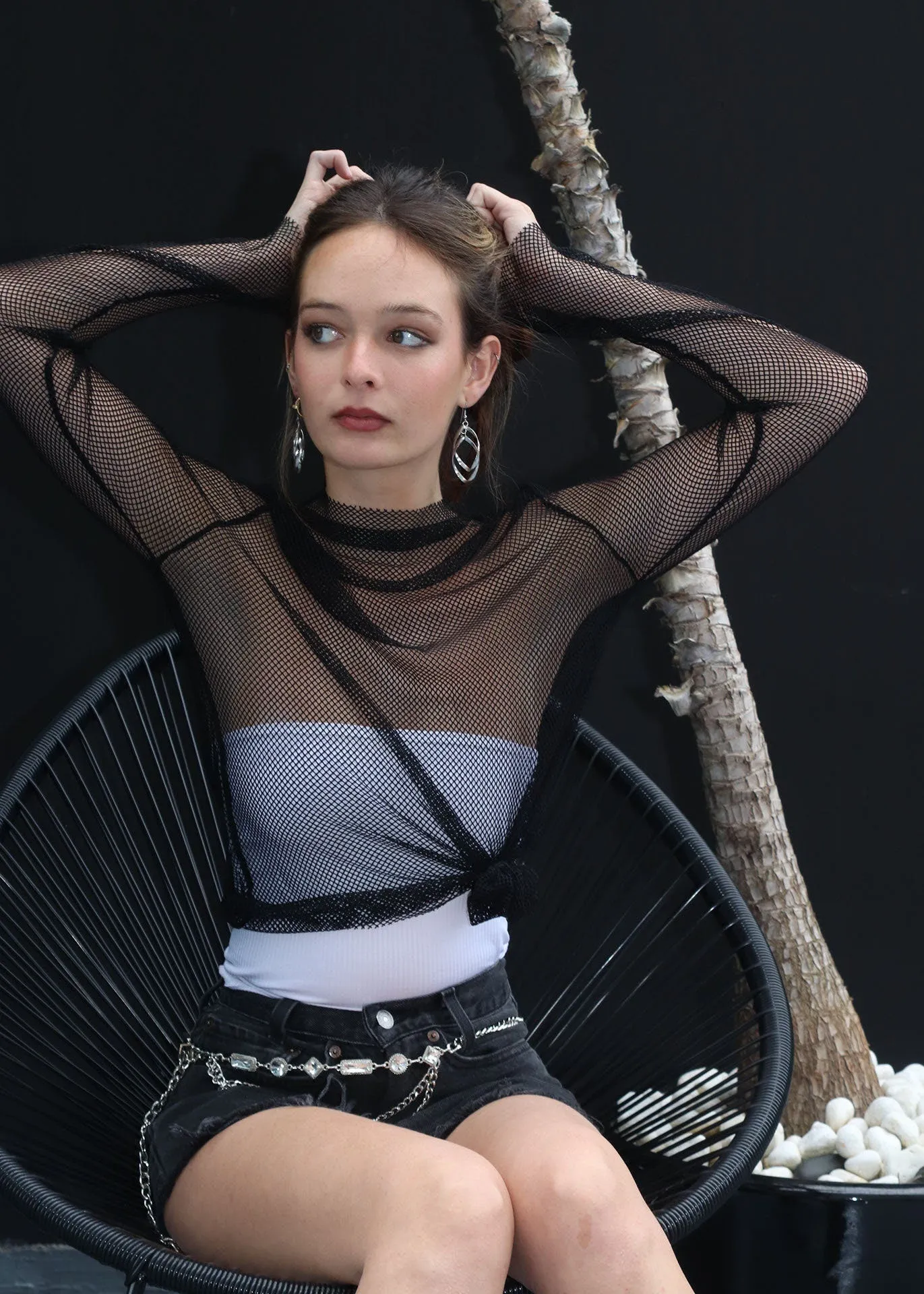 Black Fishnet Stretchy Layering Top
