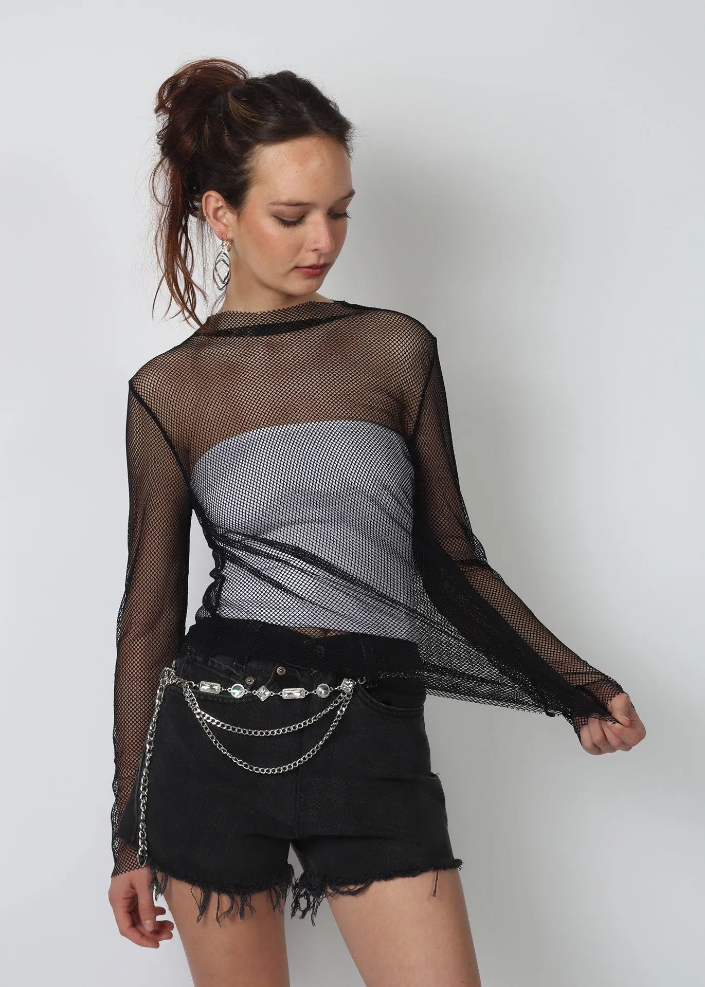 Black Fishnet Stretchy Layering Top
