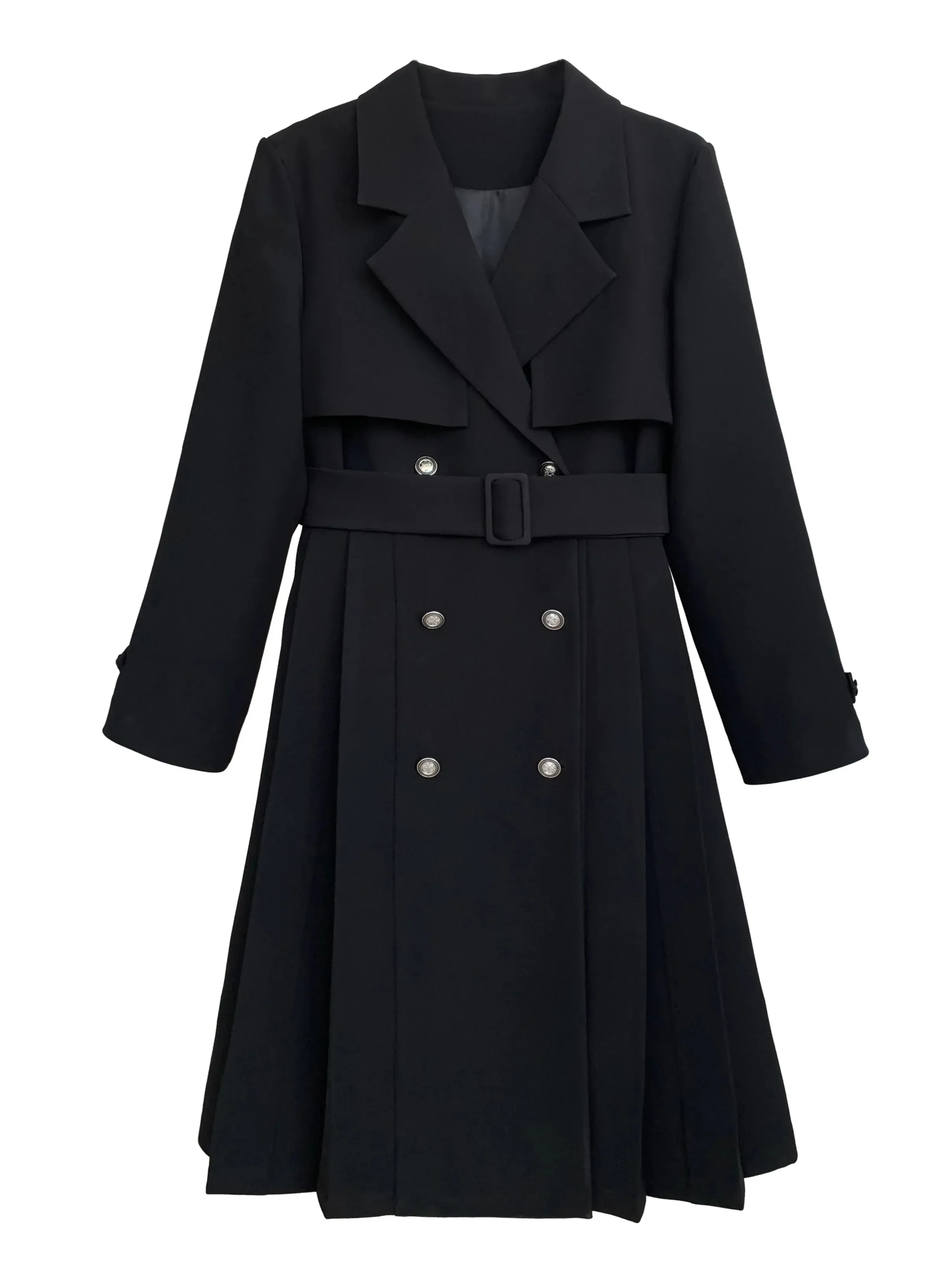 Black Ribbon Embroidered Badge College Metal Pleated Trench   Coat Shirt Skirt