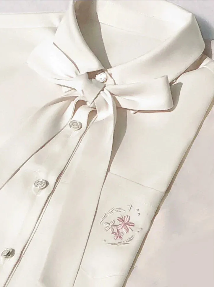 Black Ribbon Embroidered Badge College Metal Pleated Trench   Coat Shirt Skirt