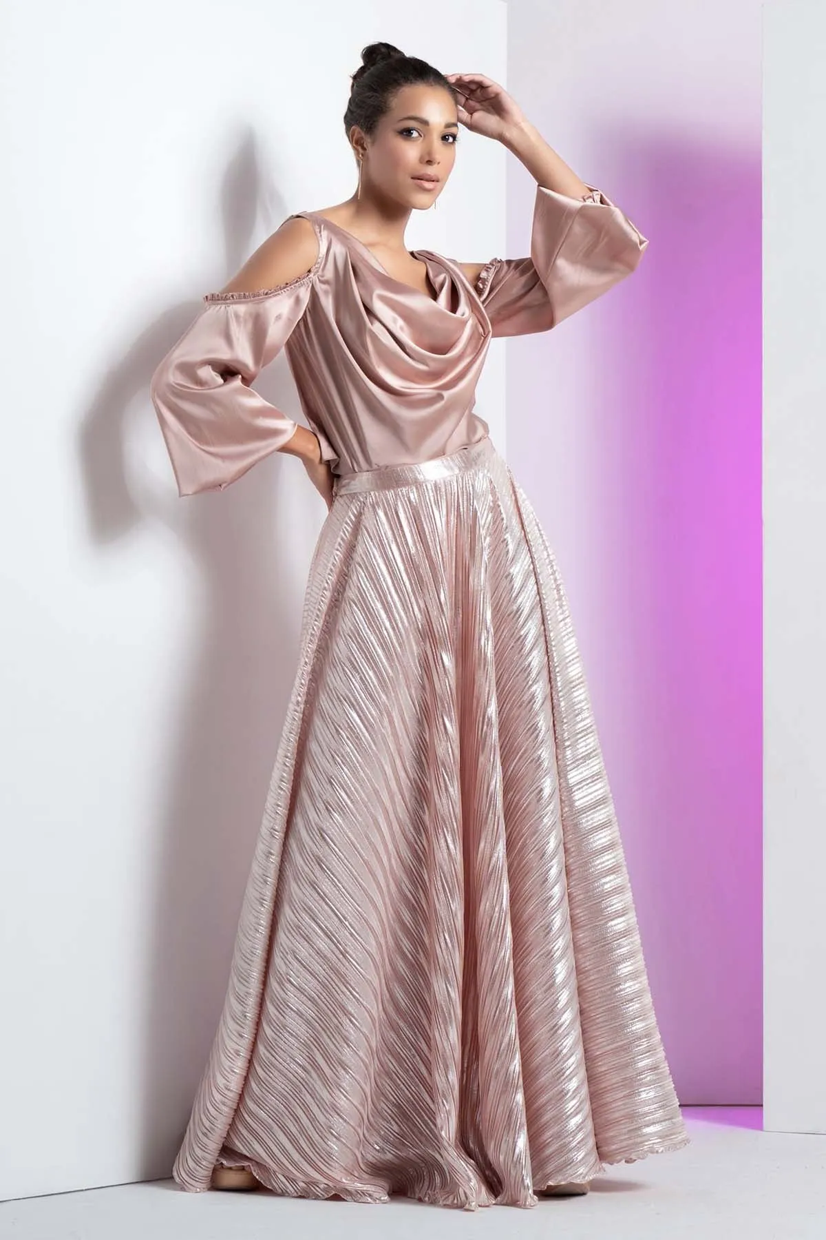 Cowl Neck Top & Skirt Set