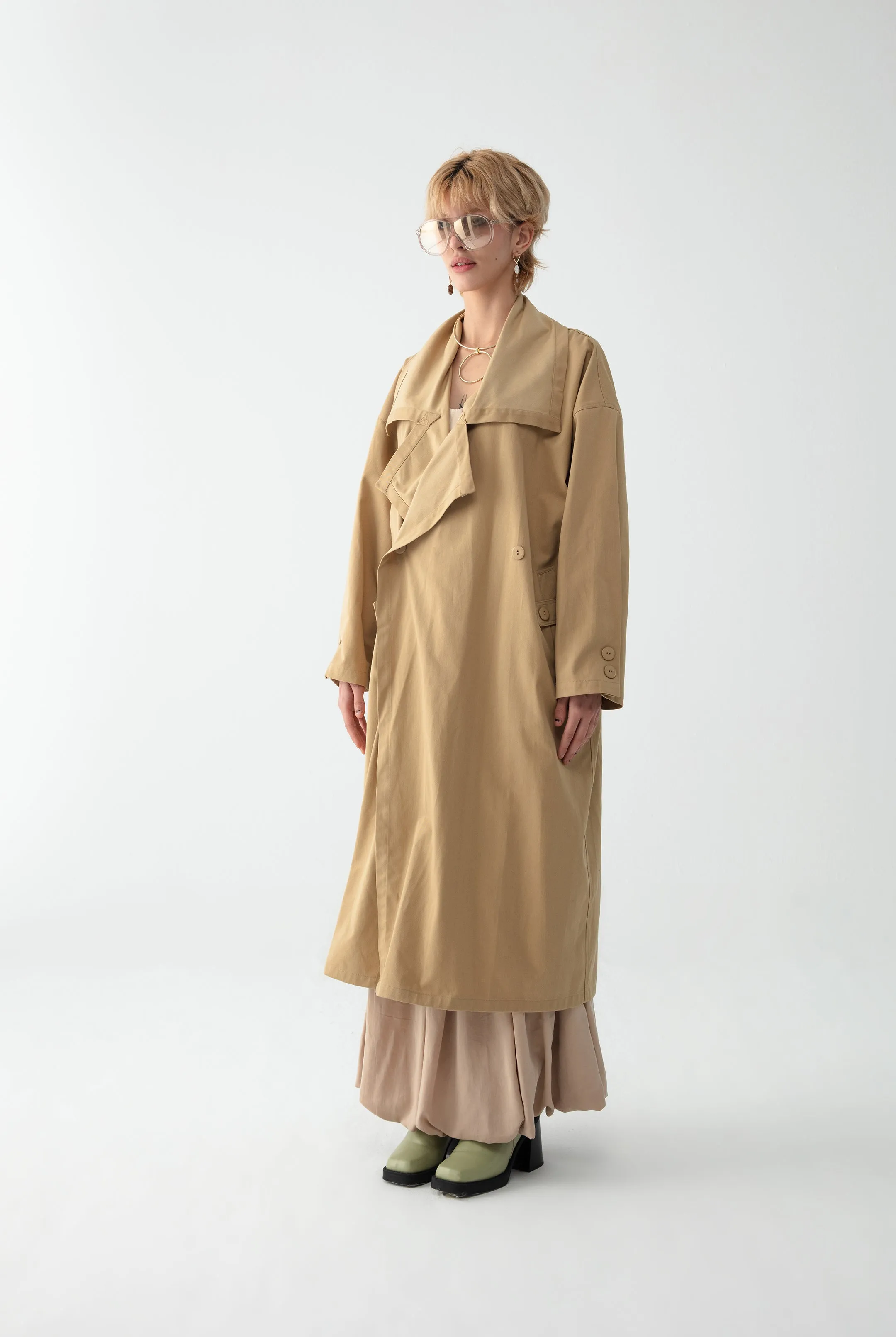 Cream Shawl Collar Trench Coat