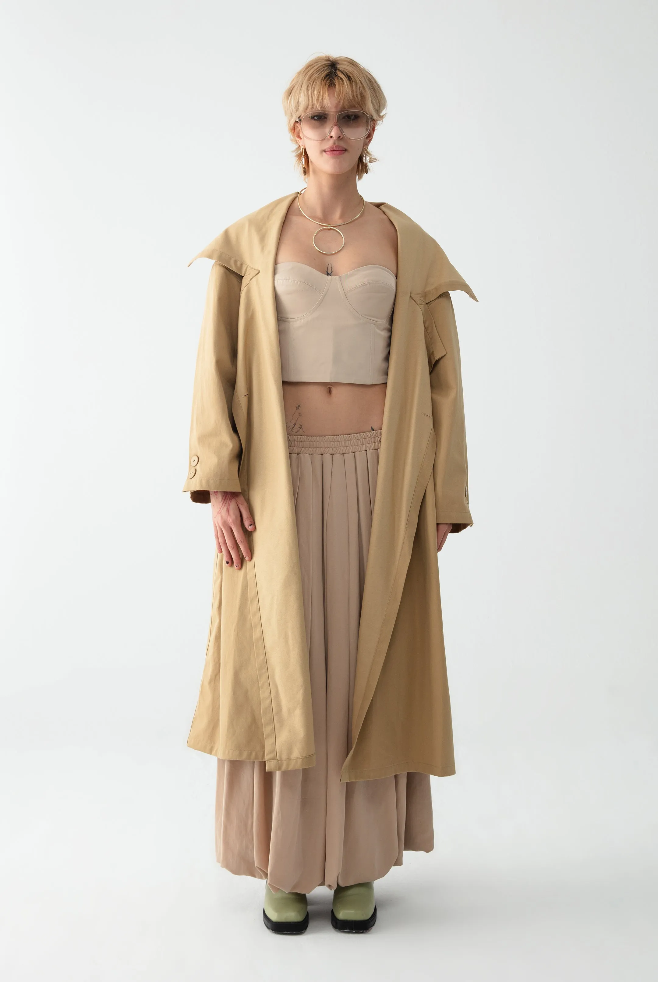 Cream Shawl Collar Trench Coat