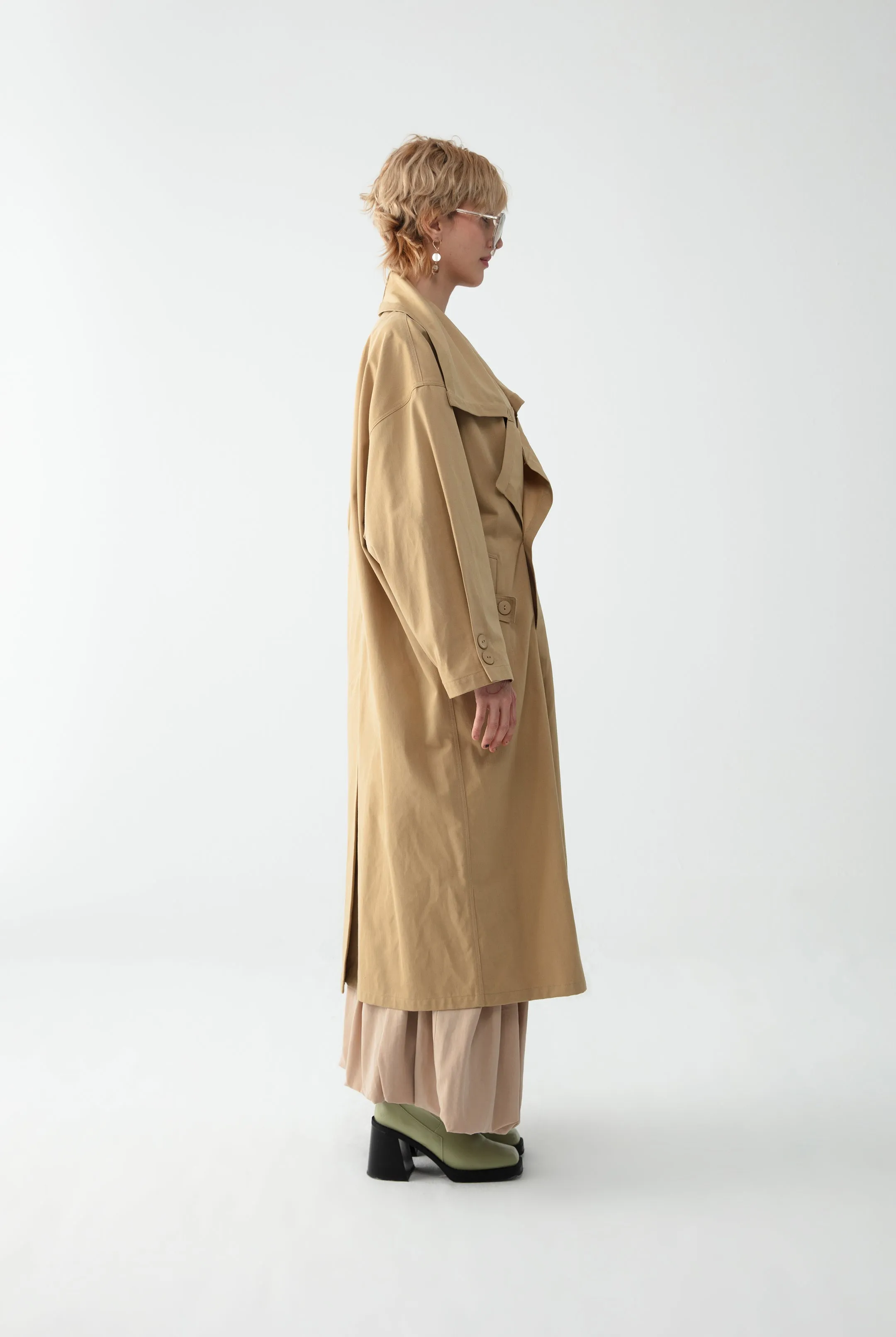Cream Shawl Collar Trench Coat