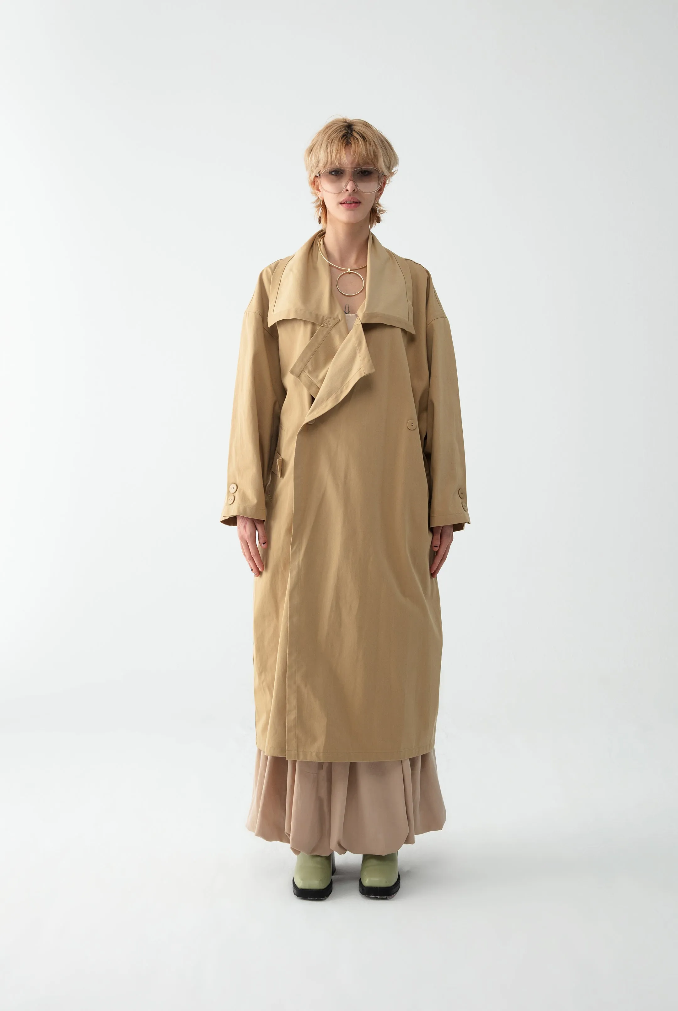 Cream Shawl Collar Trench Coat