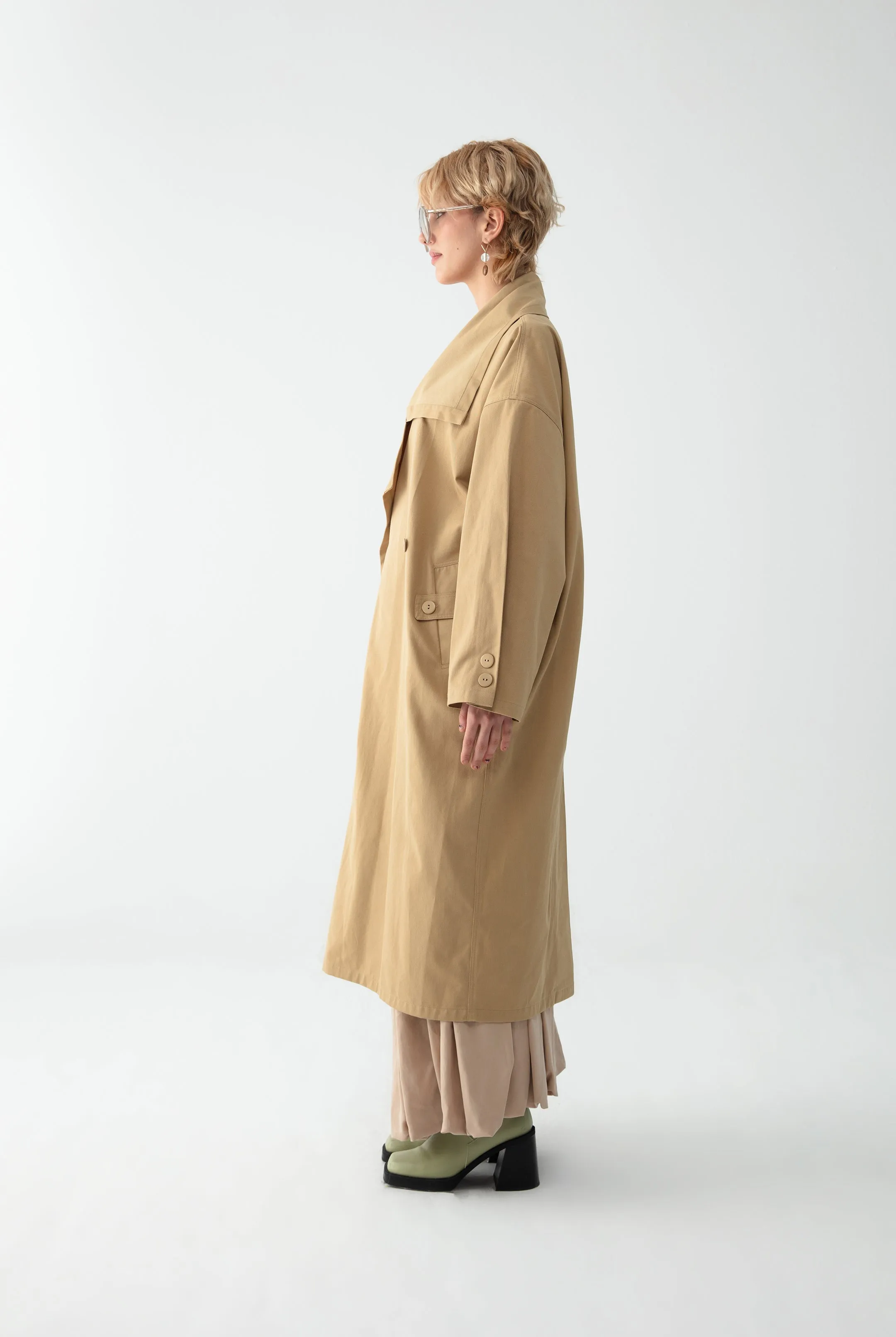 Cream Shawl Collar Trench Coat