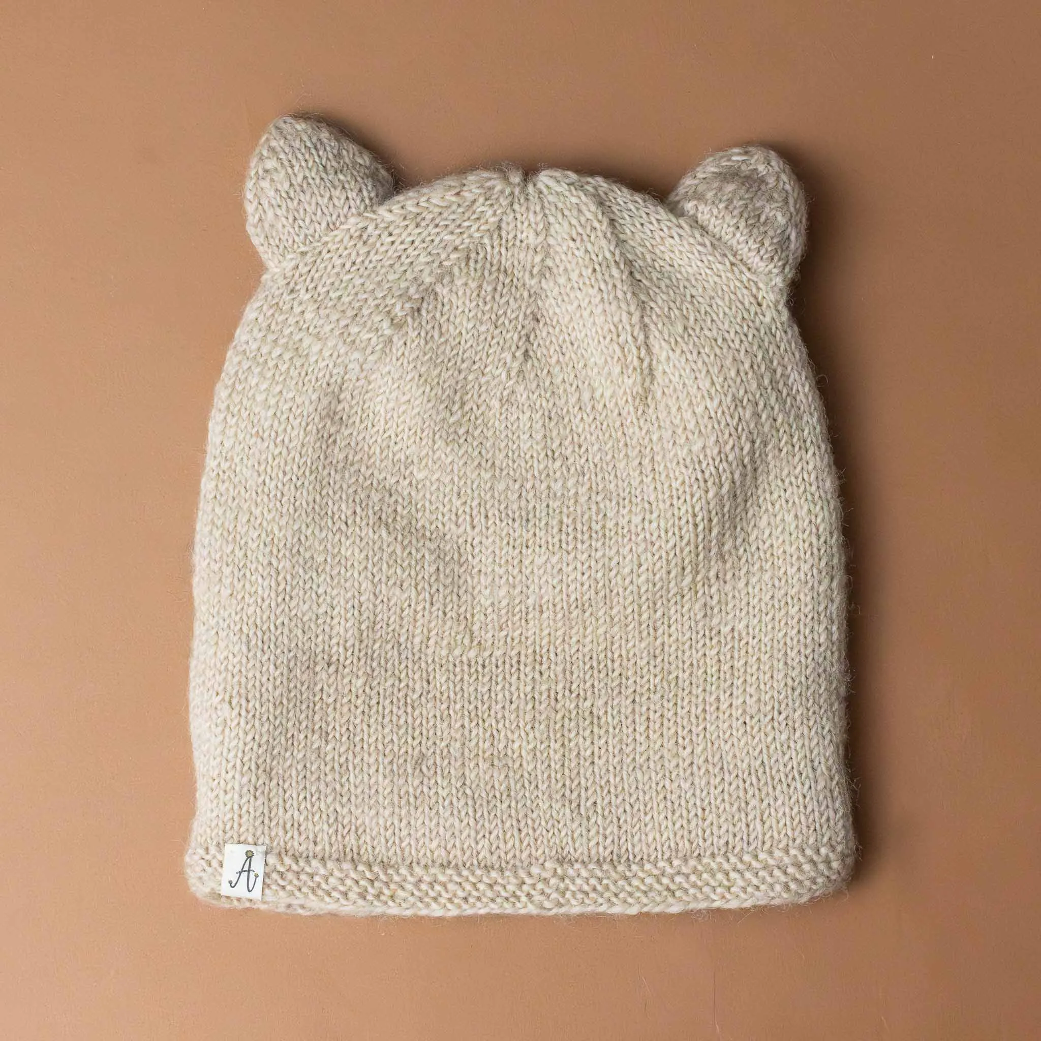 Hand-Knit Beige Bear Hat