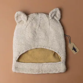 Hand-Knit Beige Bear Hat