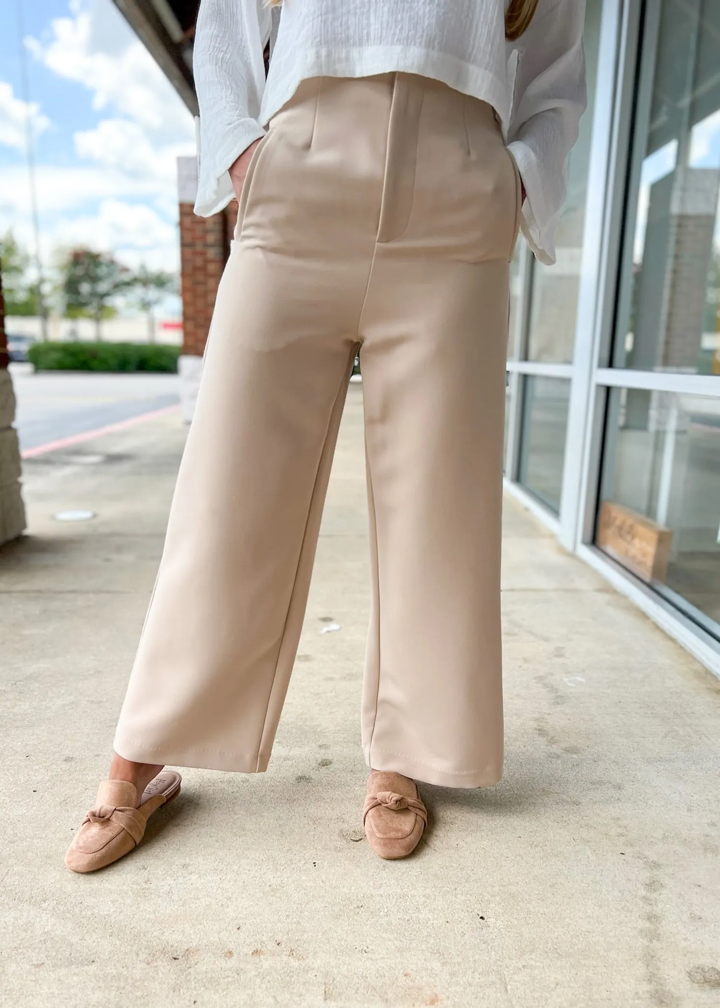 I Mean Business Taupe Wide Leg Trousers with Pockets