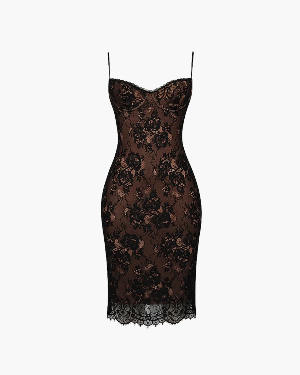 Ivana – Delicate lace overlay – Midi dress