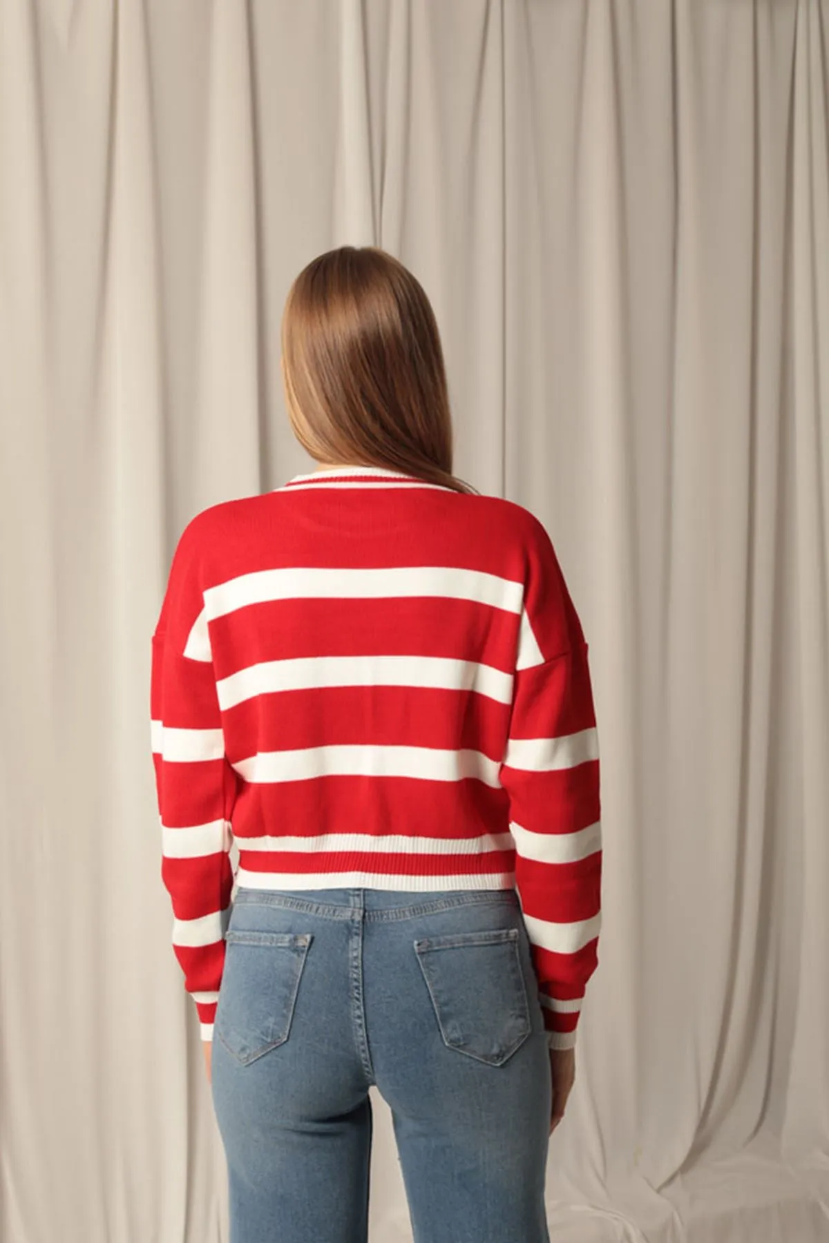 KKT Knitwear Fabric Striped Women's Red Sweater - Tottenham