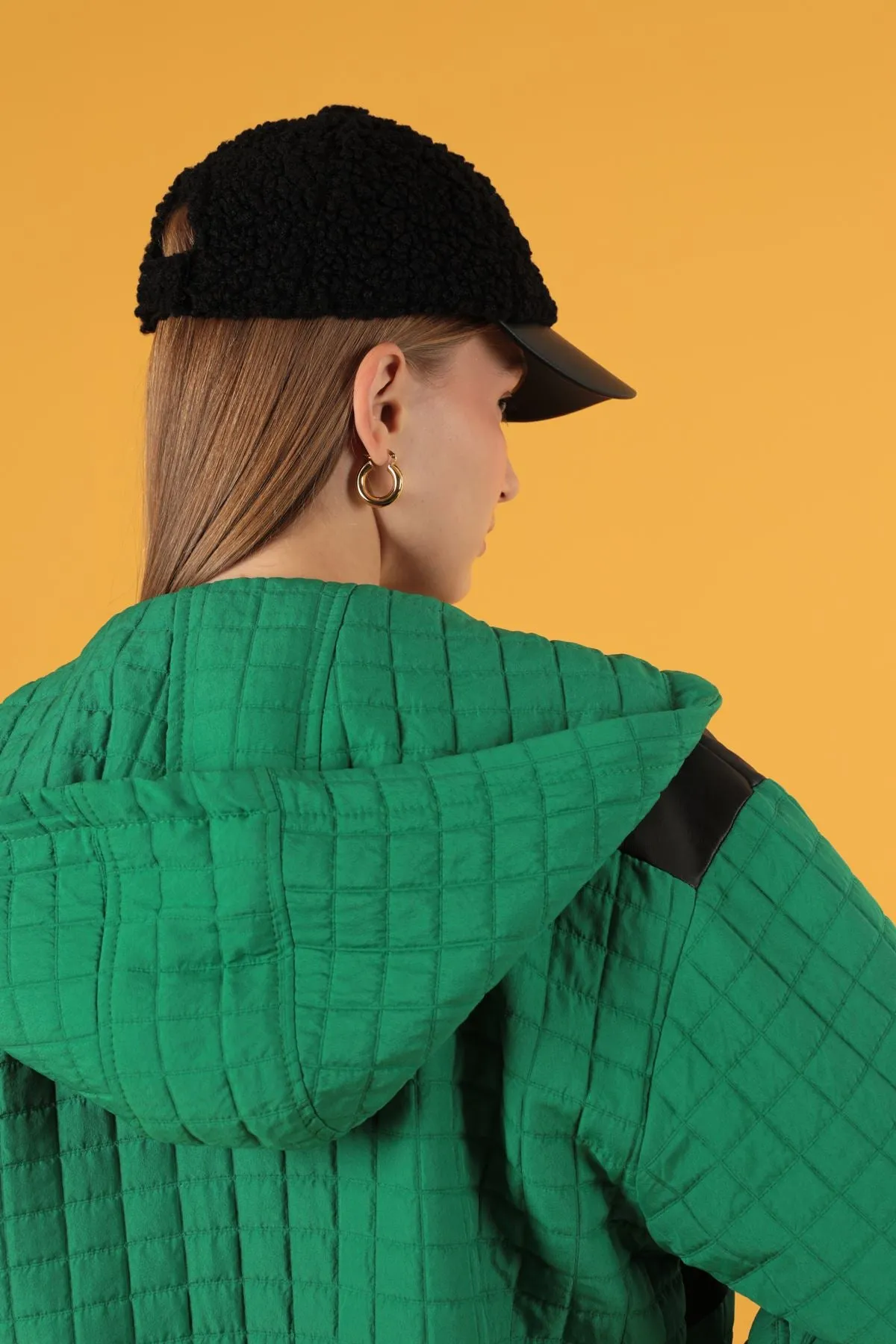 KKT Leather Fabric Jacquard Women's Trench Coat-Green - Medford