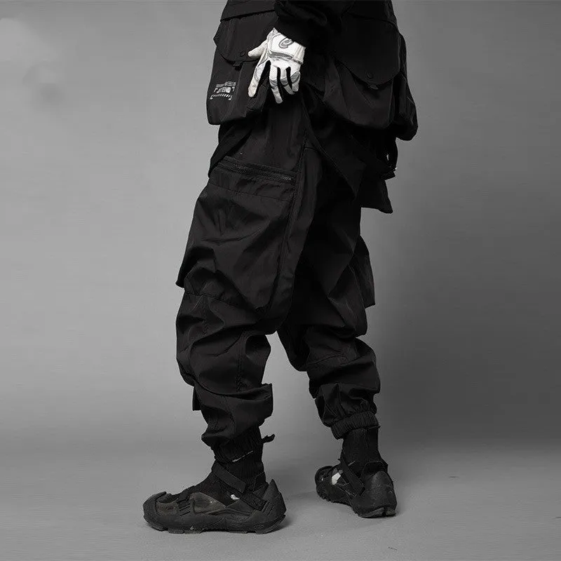 Large Pocket Functional Bunched Foot Pants Men's Loose Casual Webbing Cargo Pants