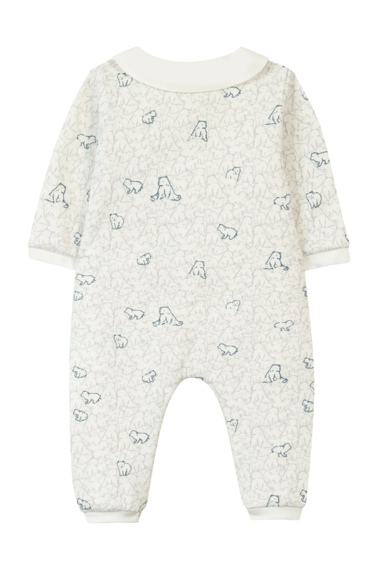 Long-sleeved romper suit - Mother-of-pearl with bear print