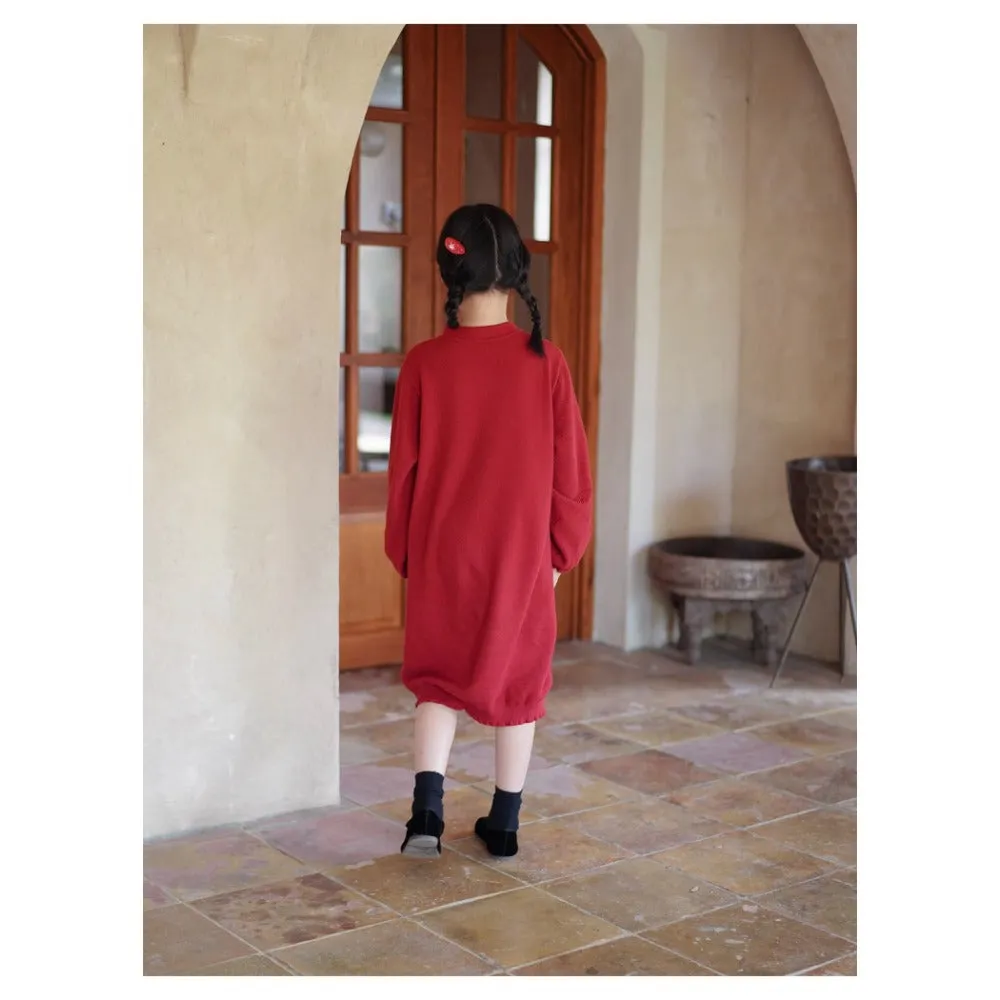MaNa Girls'  Chinese New Year Red Cotton Knit Cheongsam Dress