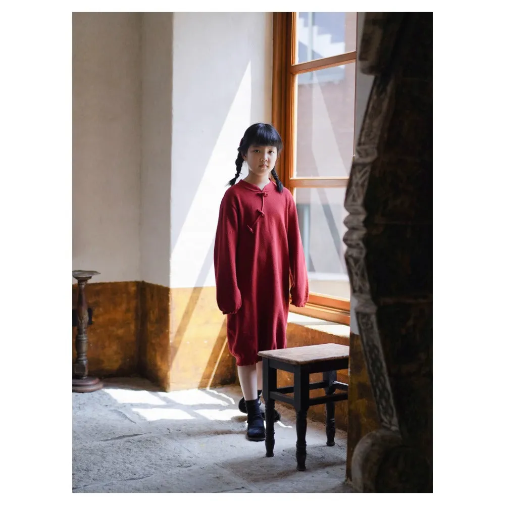 MaNa Girls'  Chinese New Year Red Cotton Knit Cheongsam Dress