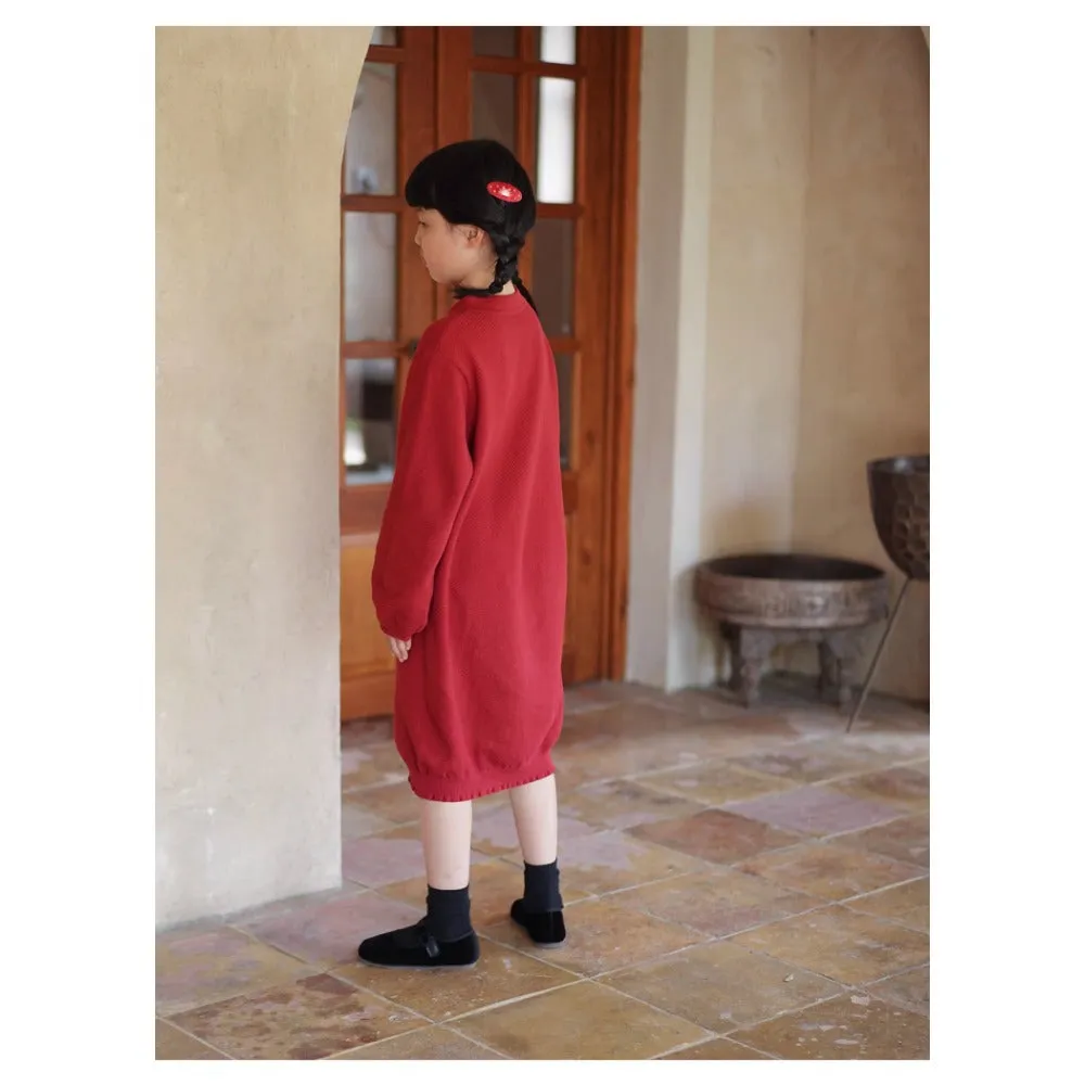 MaNa Girls'  Chinese New Year Red Cotton Knit Cheongsam Dress