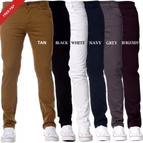 Mens Slim Fit Chinos Stretch Skinny Pants Casual Smart All Waist Jeans