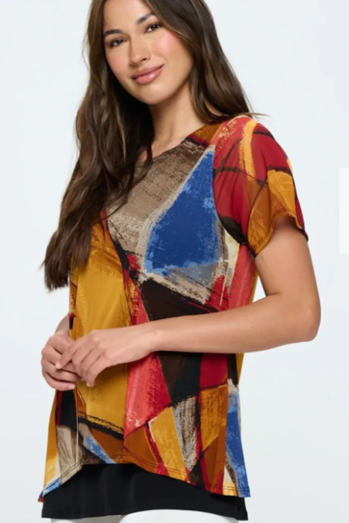 Mesh Graphic Print Double Layer Top