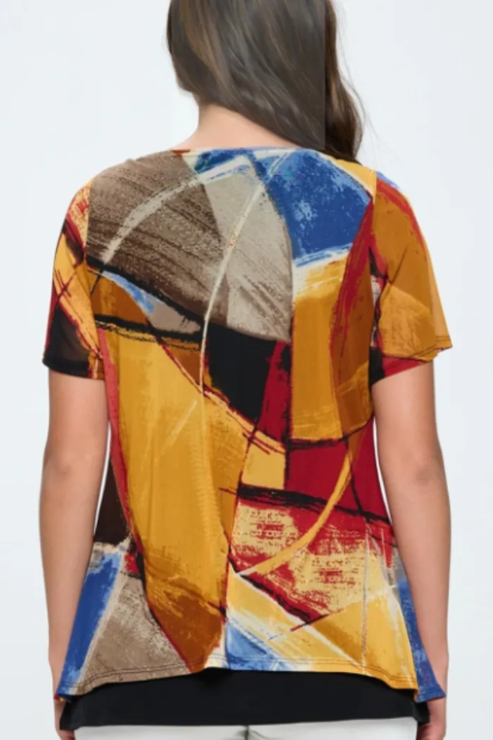 Mesh Graphic Print Double Layer Top