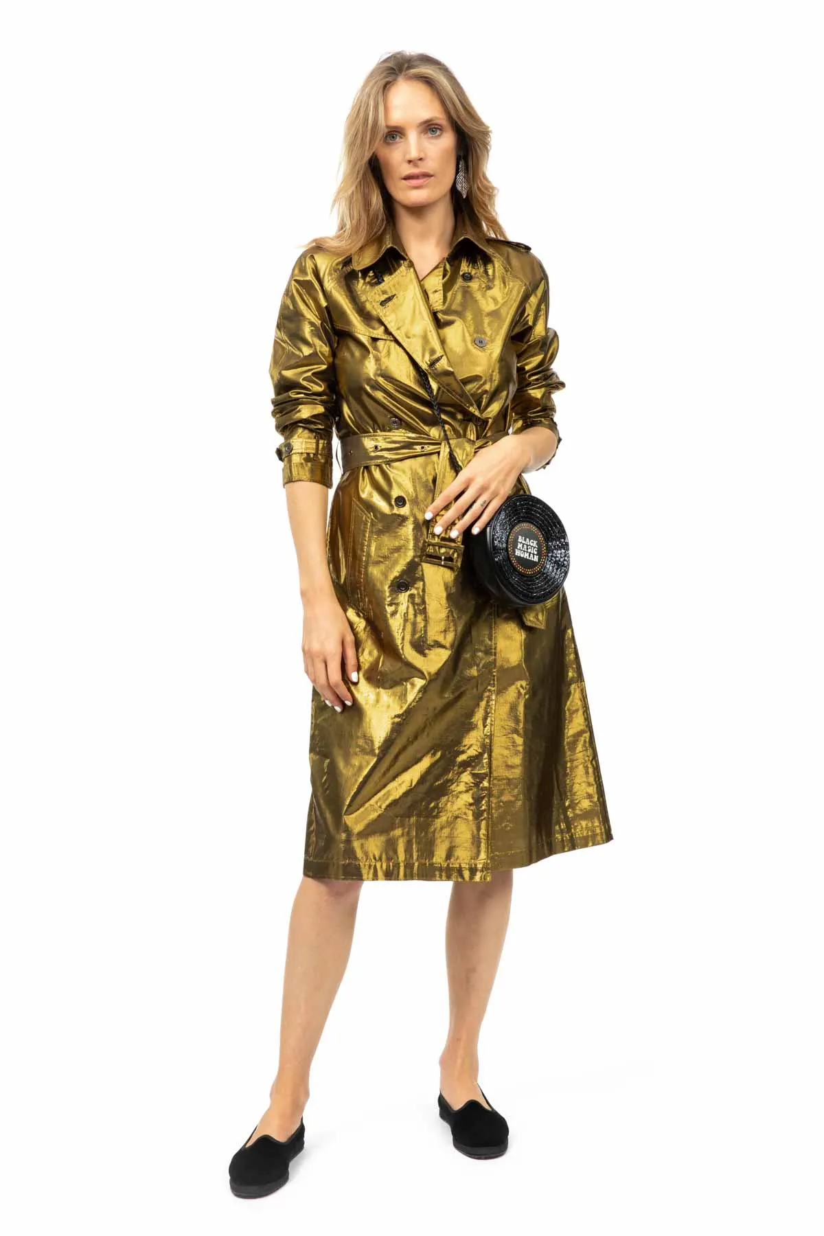 Metallic Silk Trench - Gold