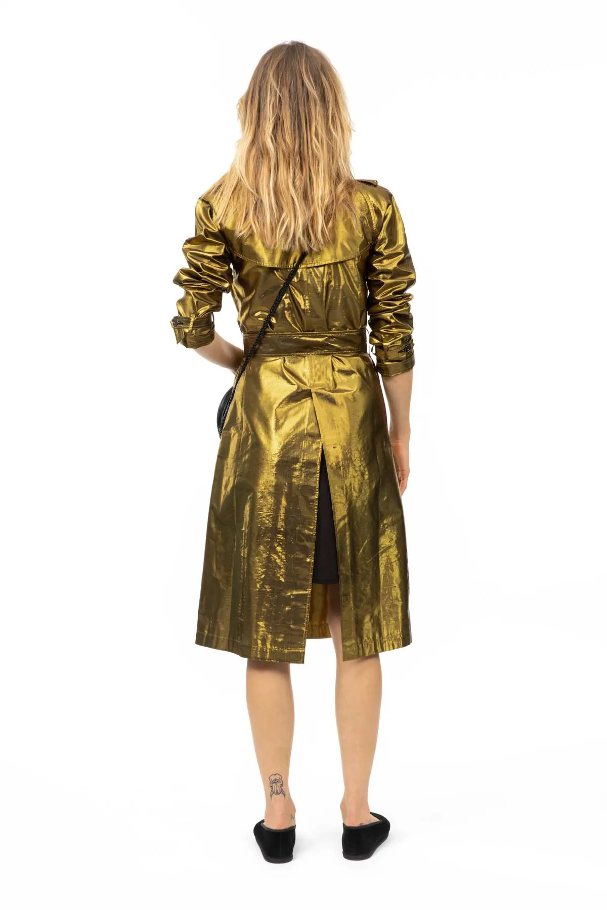 Metallic Silk Trench - Gold