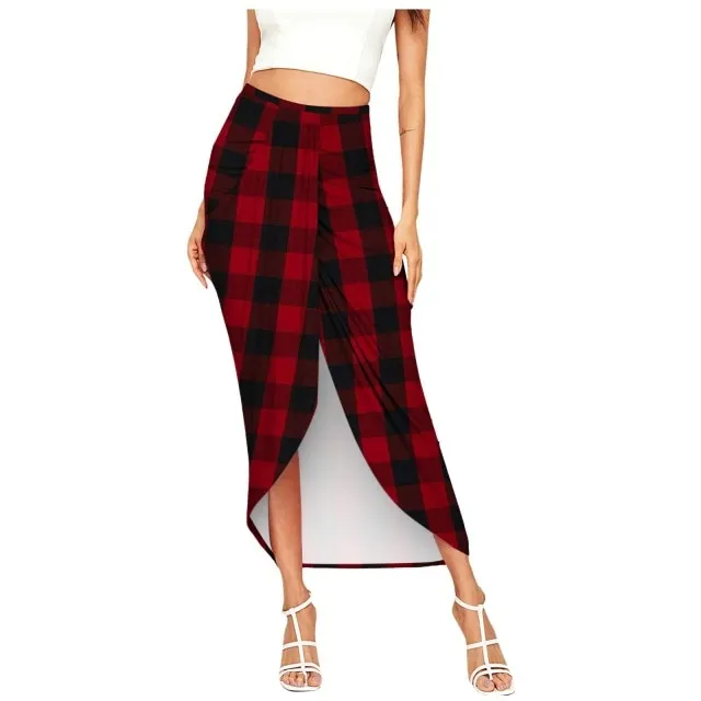 Midi Skirt With Casual Slit Wrap Asymmetrical High Waist