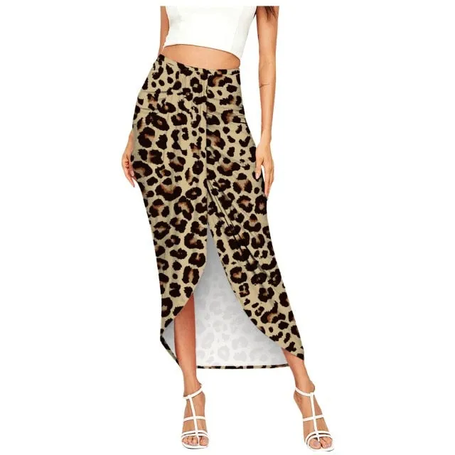 Midi Skirt With Casual Slit Wrap Asymmetrical High Waist