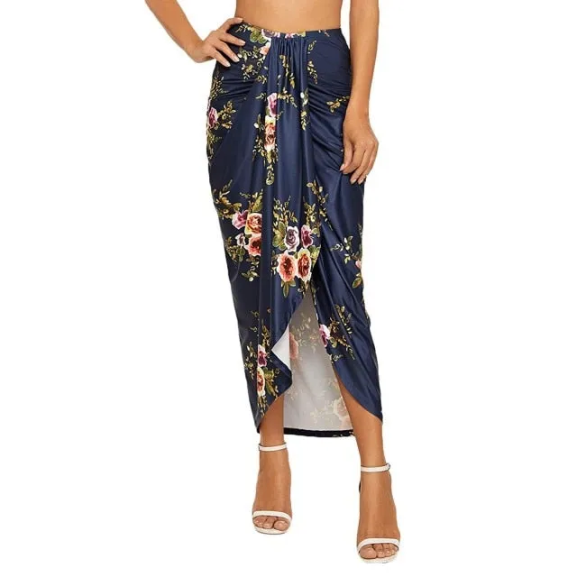 Midi Skirt With Casual Slit Wrap Asymmetrical High Waist